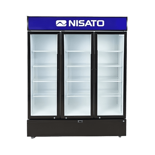 ENFRIADOR VERTICAL NISATO NRE-42TDIC 42 PIES 3 PUERTAS VITRINA BLANCO | Precio a crédito 52 semanas de