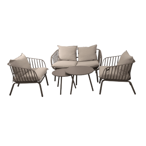 JUEGO DE TERRAZA KENNEDY P2085-0025 2-1-1 CON 2 MESAS Y COJINES GRIS | Precio a crédito 52 semanas de