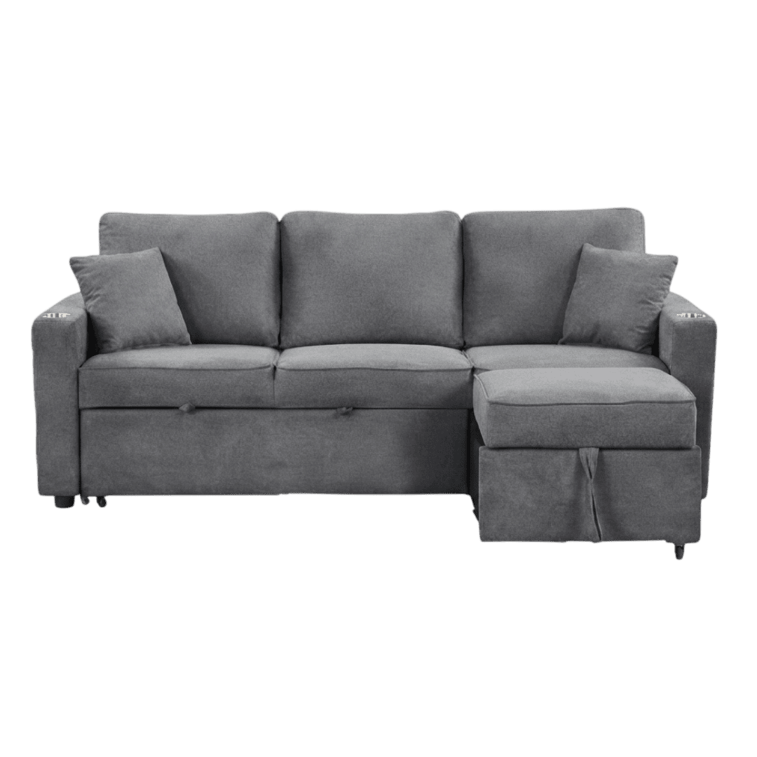 SOFA CAMAS PENSA SOFIA-2621 C/PORTAVASOS GRIS | Precio a crédito a 52 semanas